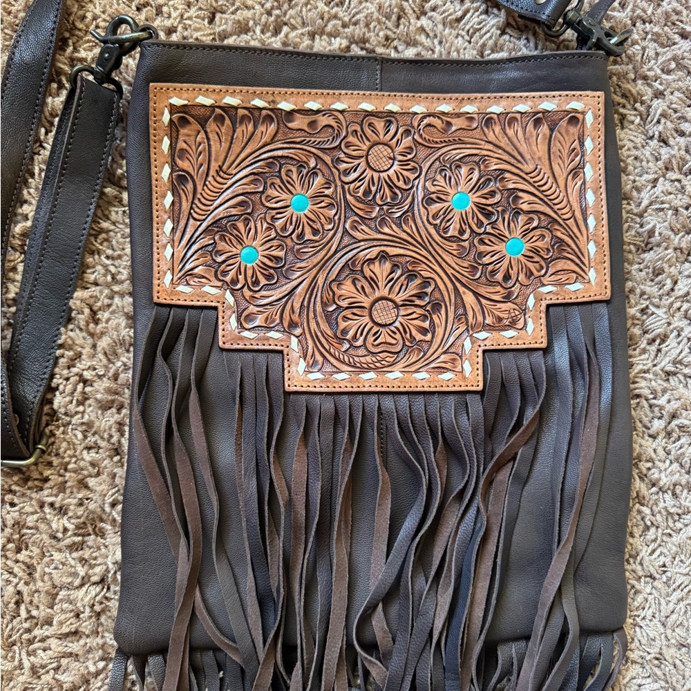 American Darling tooled leather crossbody messenger bag